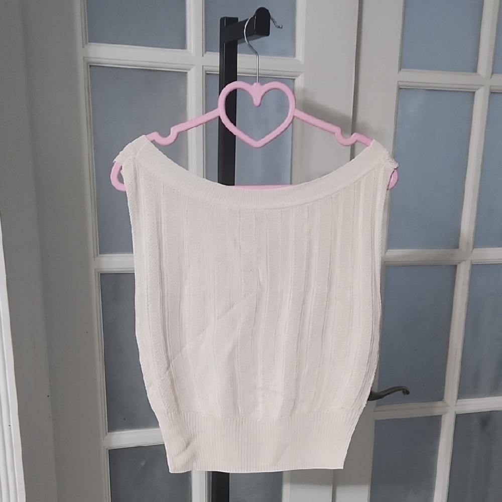 Free People Cream Ribbed Knit Top